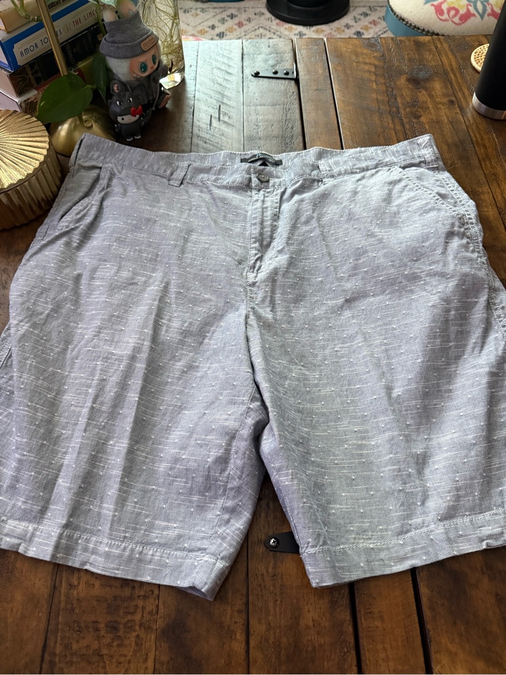 Sz 38 Marc Anthony Light Blue Gray Flat-Front Cotton-Blend Shorts Casual Classic